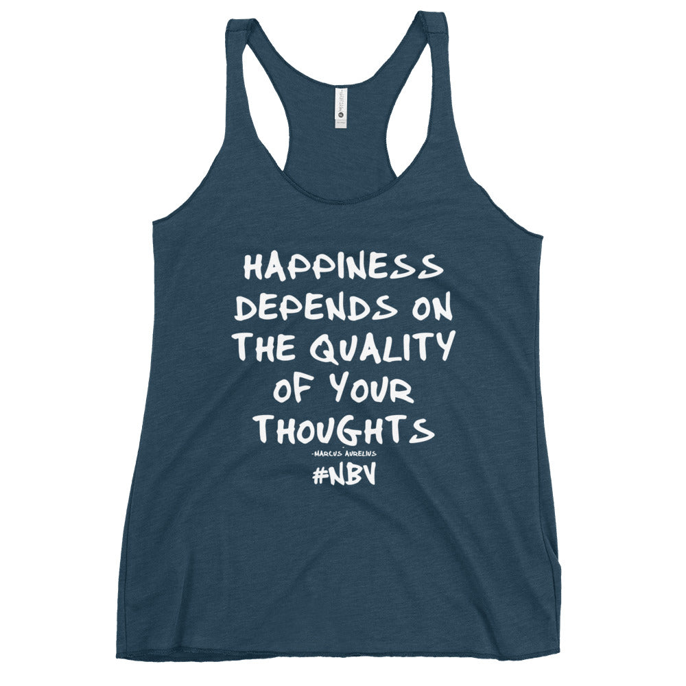 NBV Words Happiness Depends Ladies Racerback Tank