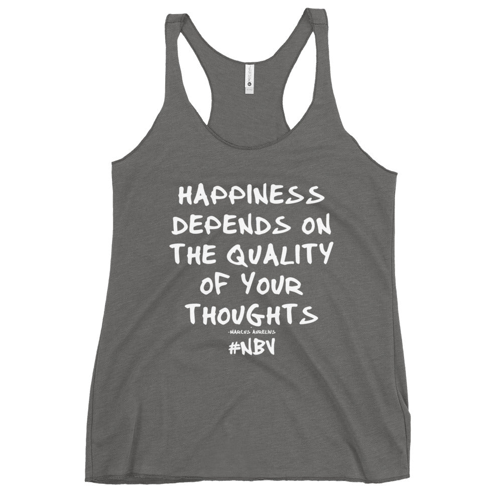 NBV Words Happiness Depends Ladies Racerback Tank