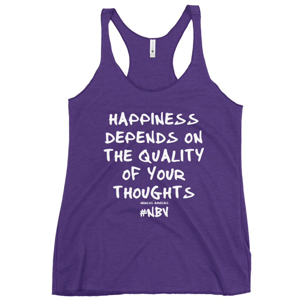 NBV Words Happiness Depends Ladies Racerback Tank