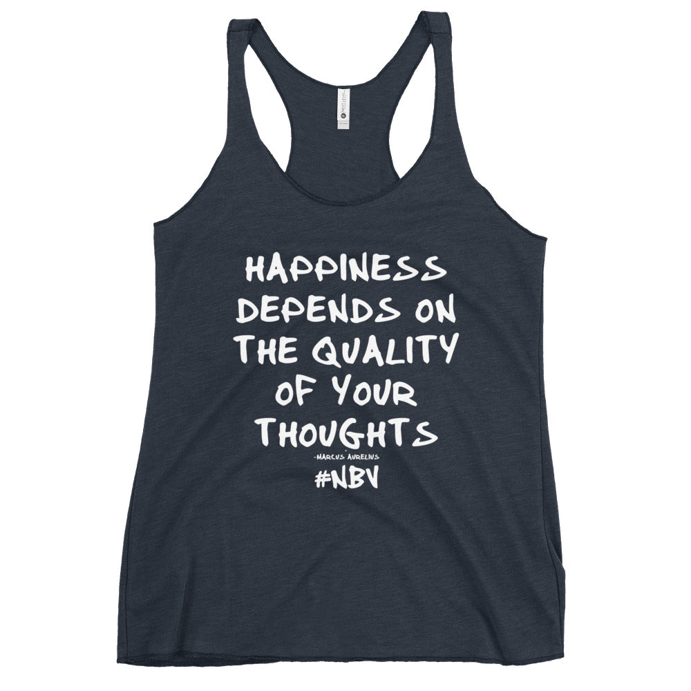 NBV Words Happiness Depends Ladies Racerback Tank