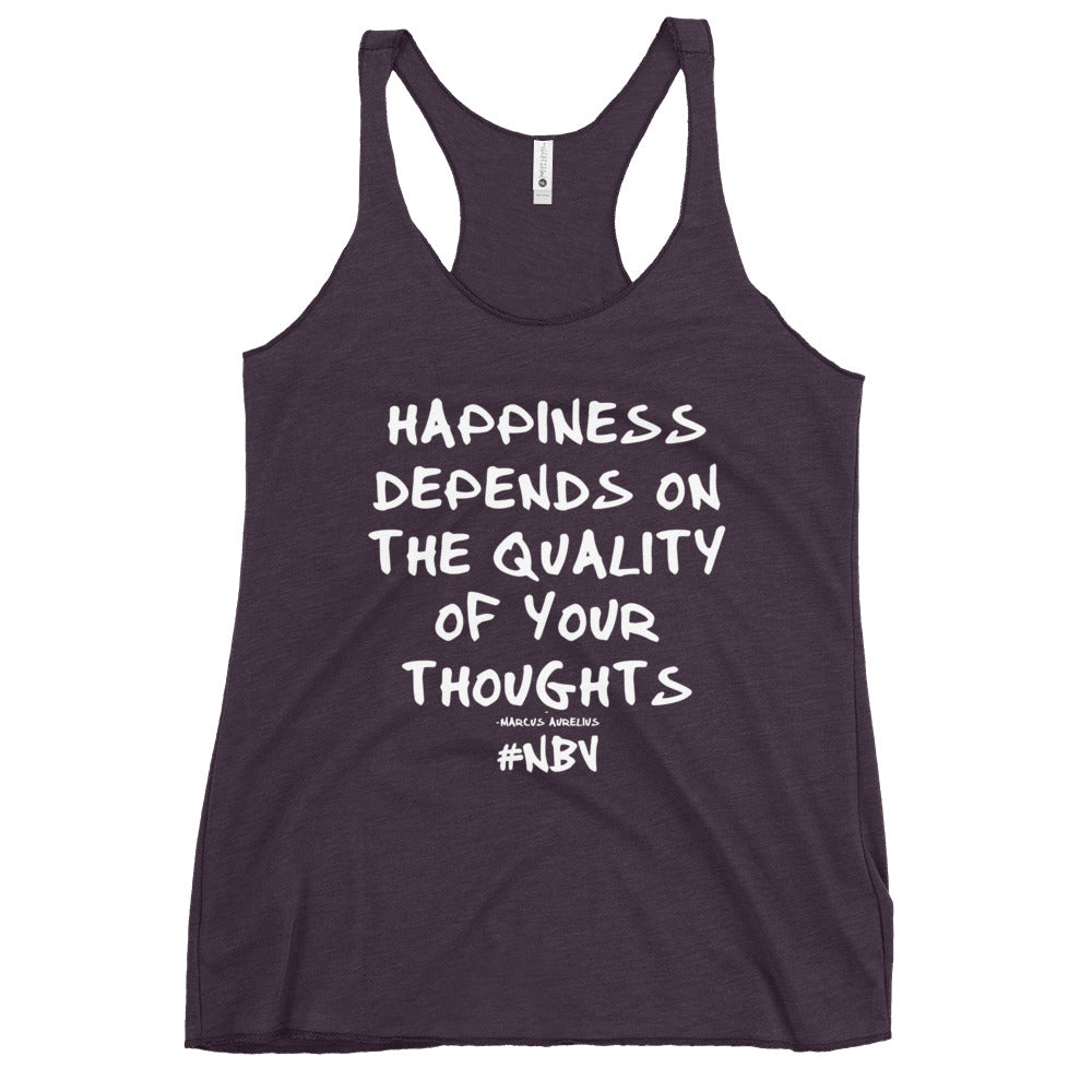 NBV Words Happiness Depends Ladies Racerback Tank