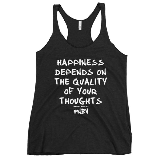 NBV Words Happiness Depends Ladies Racerback Tank